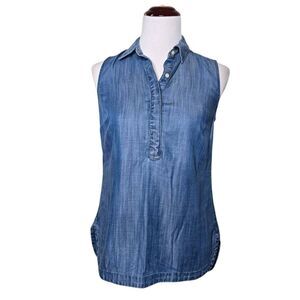 Talbots 100% Lyocell Sleeveless Split Neck Shirt Navy Blue Size Extra Small